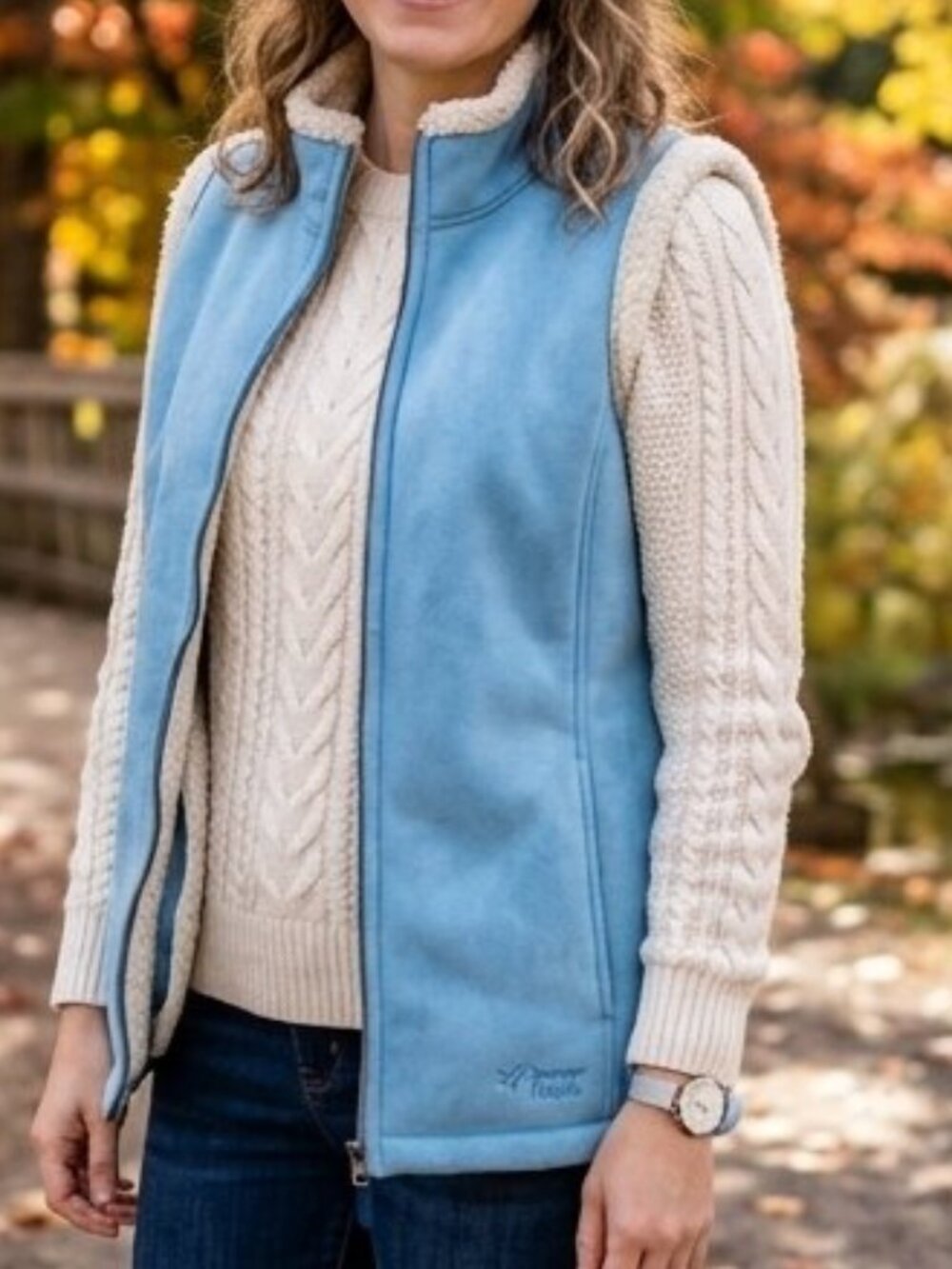 Denver Hayes Women's Faux Suede Sherpa Lined Vest Sleeveless Size M Outerwear